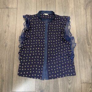 Manoush Navy Gold Ruffled Sleeveless Top Size 4